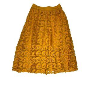 New York & Company Yellow Lace Embroidered Skirt XS Semi-Formal